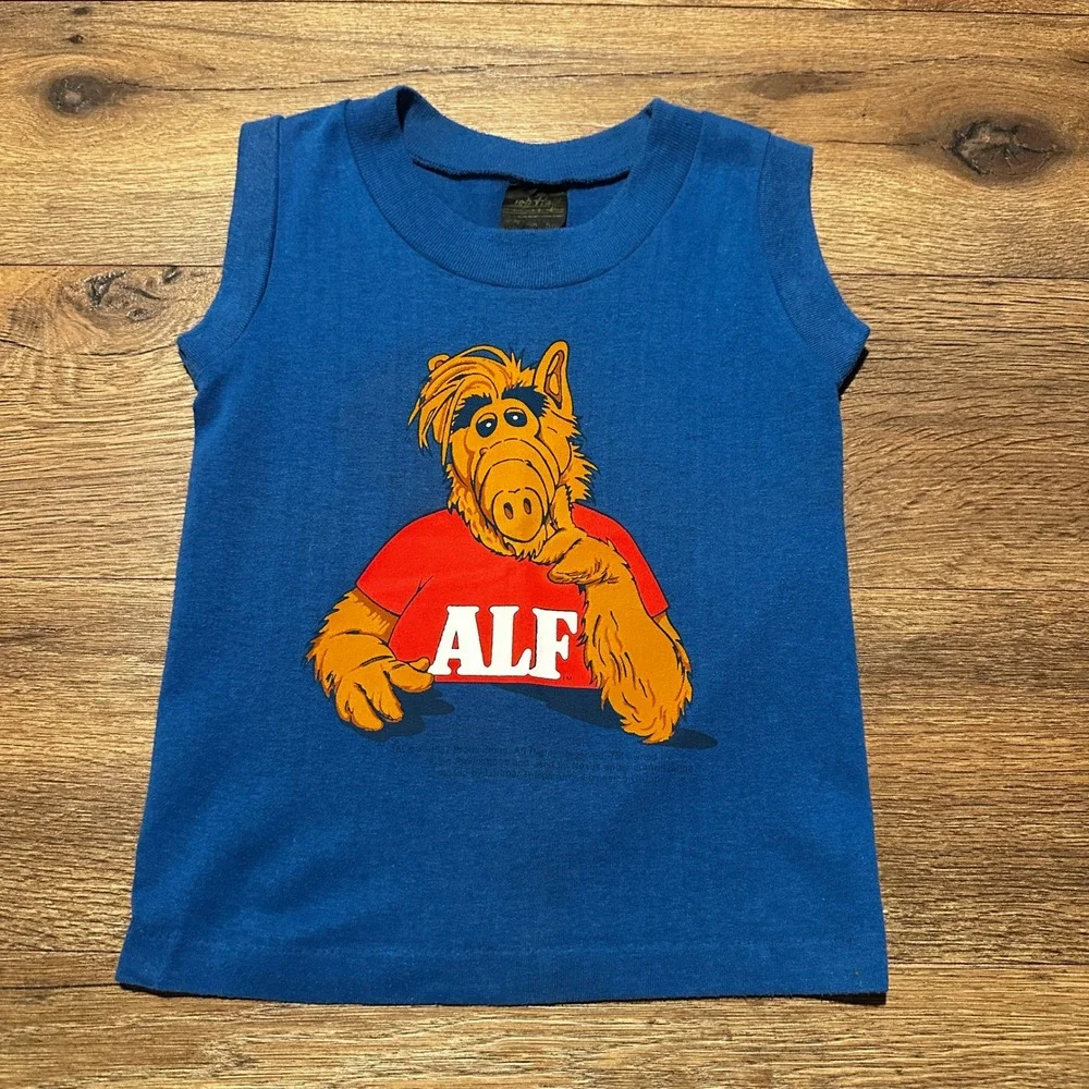 Vintage 1987 Top Half Blue Alf Graphic Muscle Tank Top Kids S 5/6
